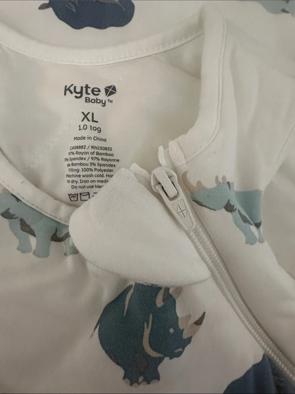 Kyte BABY White Sleep Sack with Blue Rhino Print